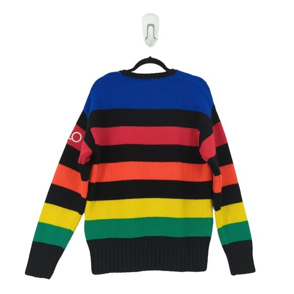 Polo Ralph Lauren Men S Logo Striped Wool Sweater Black Heavyweight Knit NEW - Picture 6 of 7